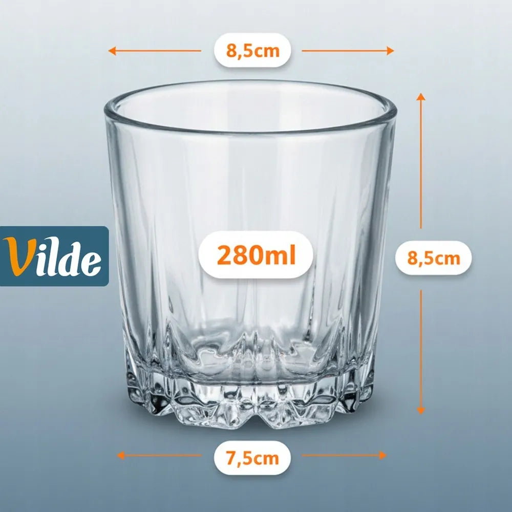 12 vnt. Vilde stiklinės viskiui, gėrimams ir kokteiliams, 280 ml rinkinys