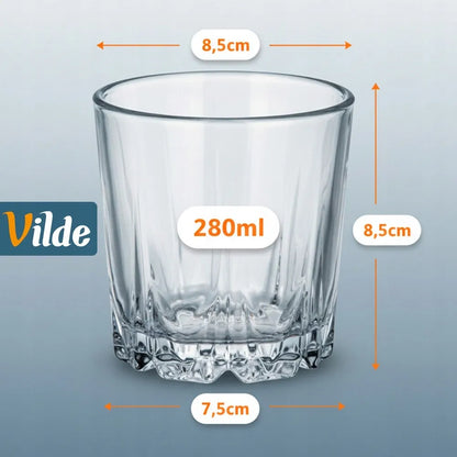12 vnt. Vilde stiklinės viskiui, gėrimams ir kokteiliams, 280 ml rinkinys