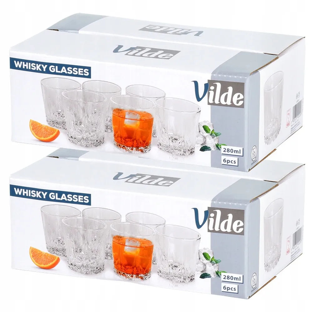 12 vnt. Vilde stiklinės viskiui, gėrimams ir kokteiliams, 280 ml rinkinys