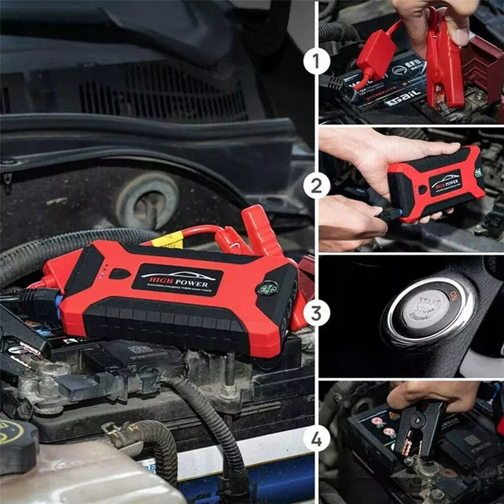12V automobilinis starteris, pagalbinio užvedimo įrenginys, avarinis maitinimo blokas (powerbank) 12V