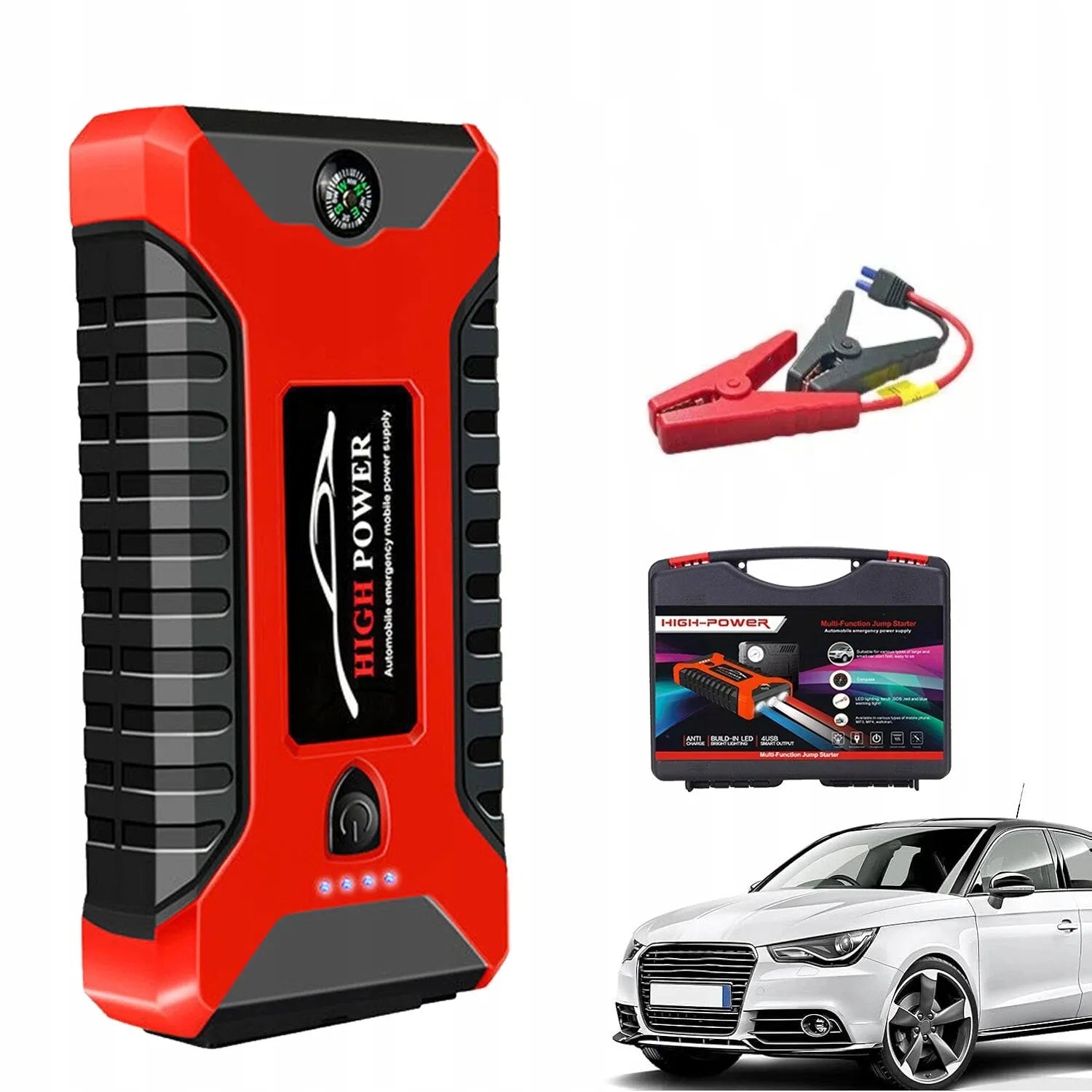 12V automobilinis starteris, pagalbinio užvedimo įrenginys, avarinis maitinimo blokas (powerbank) 12V