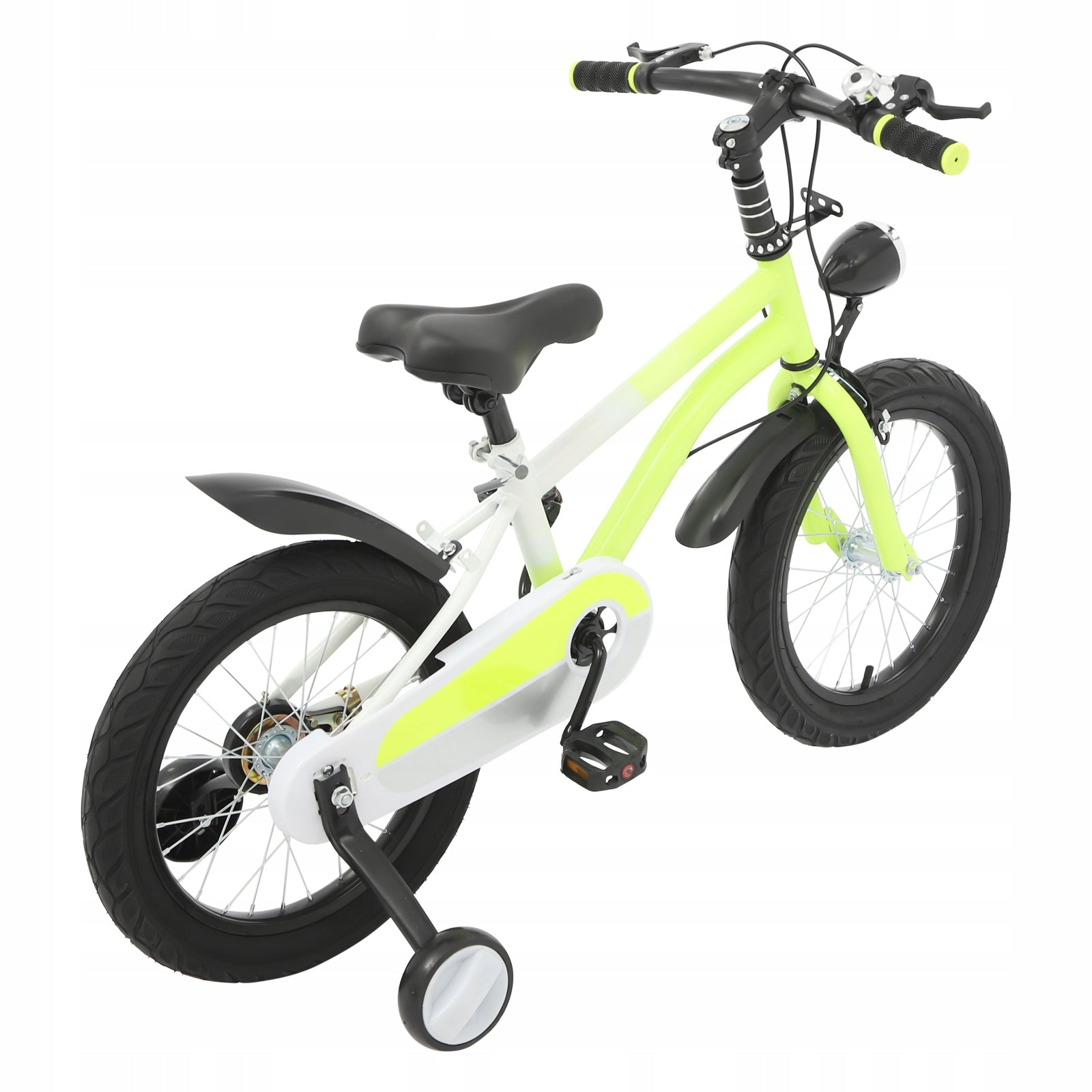 16" (41 cm) geltonas vaikiškas dviratis su apšvietimu