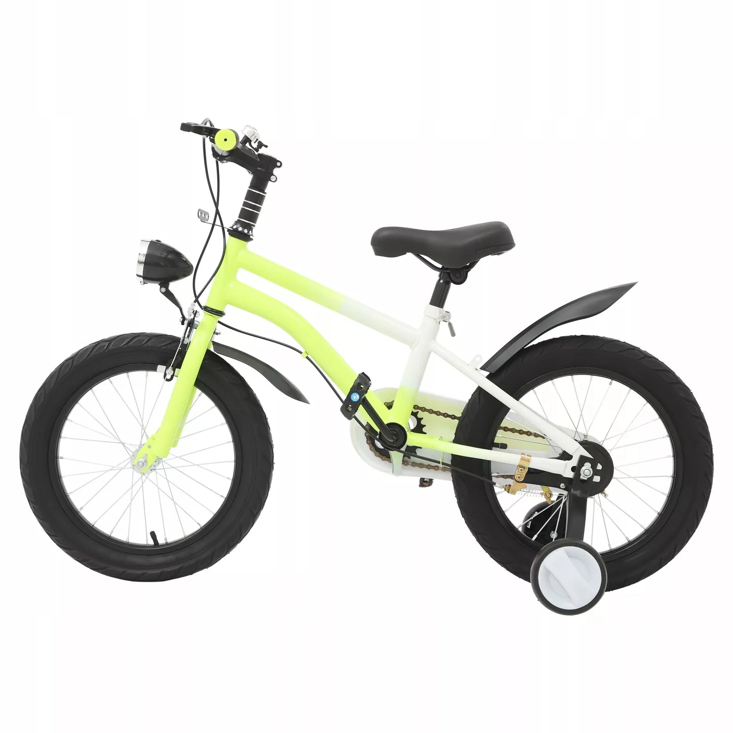 16" (41 cm) geltonas vaikiškas dviratis su apšvietimu