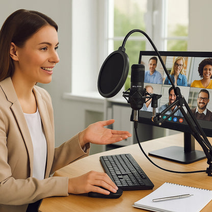 Kompiuterinis žaidimų kondensatorinis studijinis mikrofonas su stovu, USB rinkinys