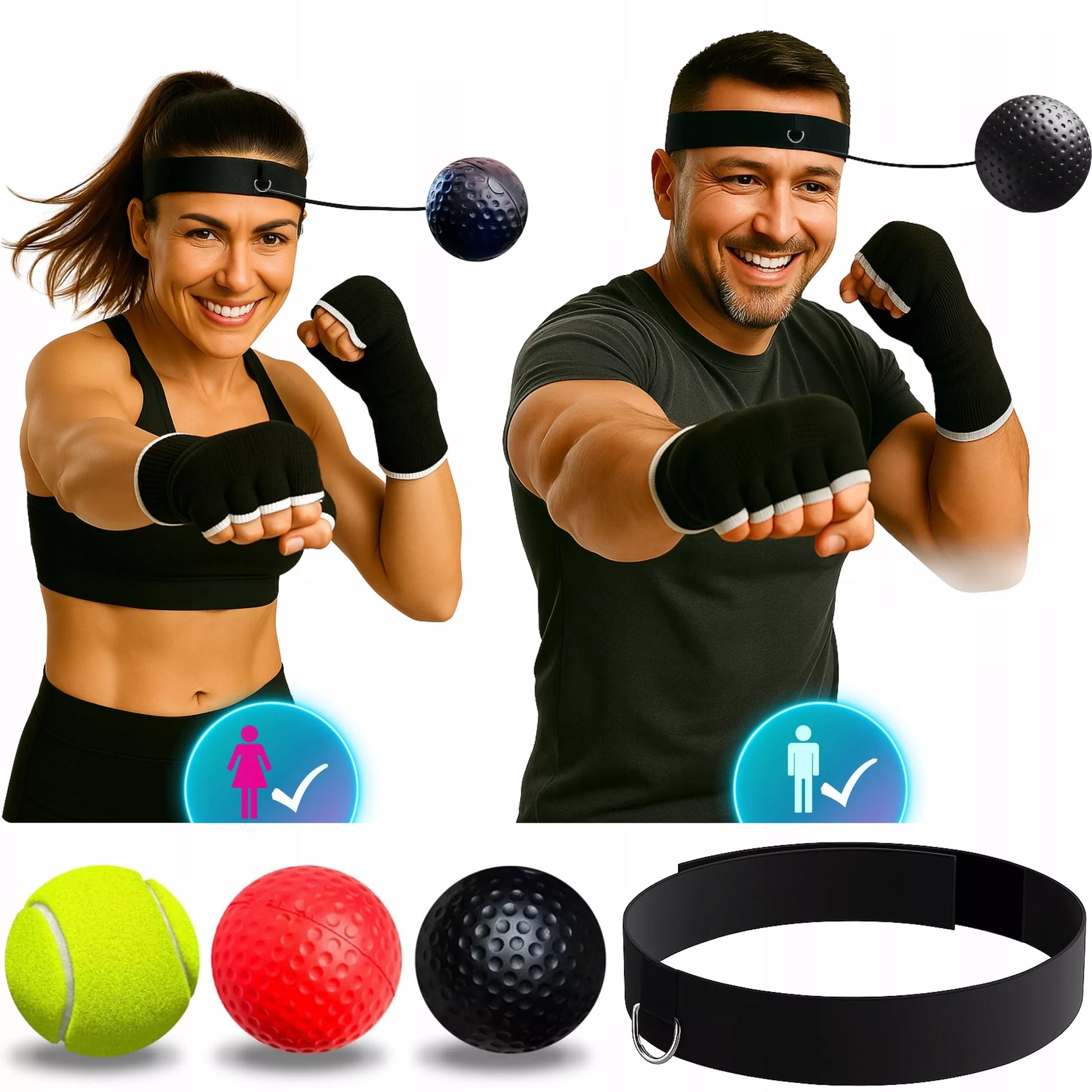 Reflekso kamuoliukas ant galvos bokso treniruočių rinkinys REFLEX BALL 3 vnt.