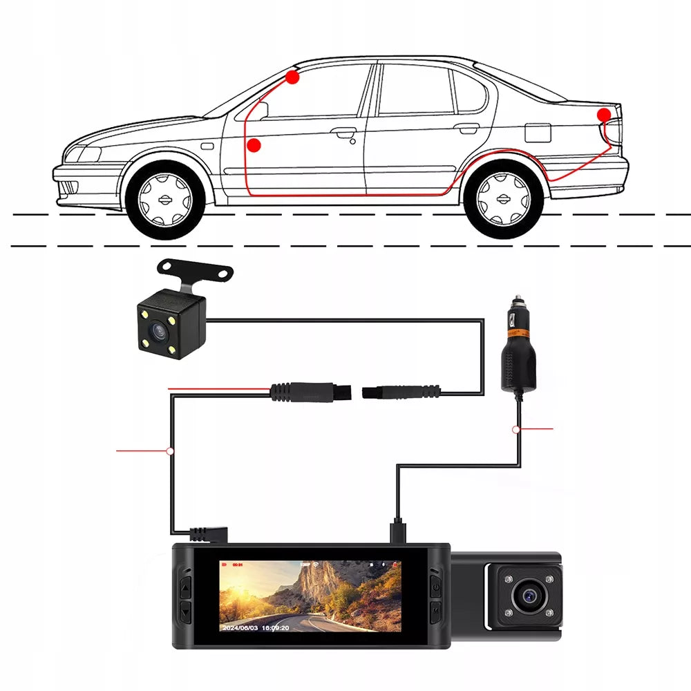 Vaizdo įrašymo įrenginys 3 kameros automobilio kamera priekiniam stiklui Wifi