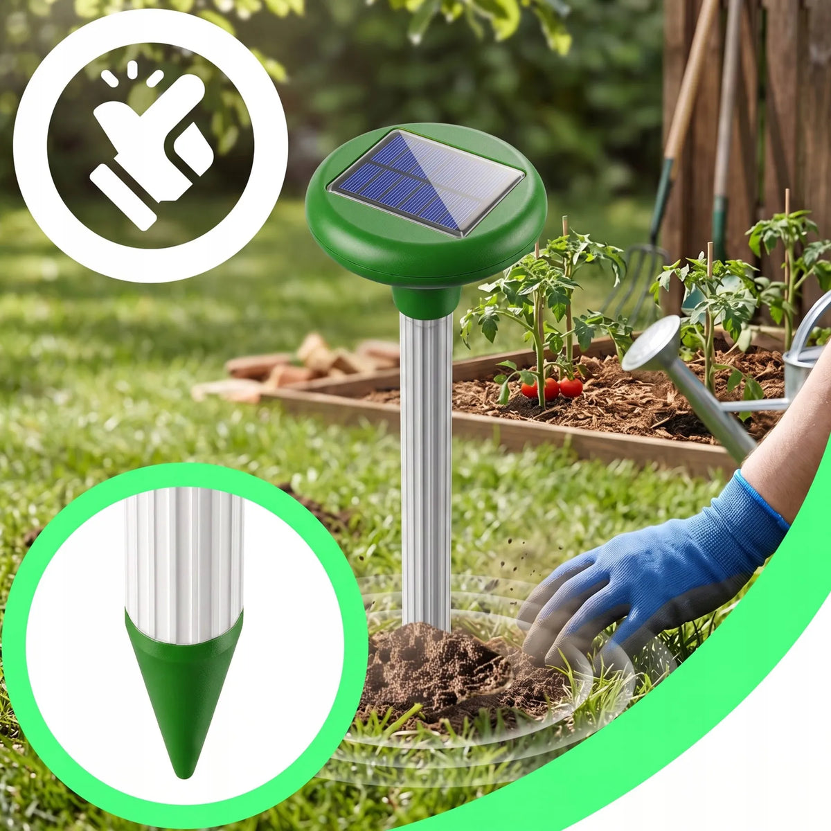 2× RETOO galingas saulės energija veikiantis atbaidytuvas nuo kurmių, žiurkių, graužikų ir kiaunių, garsas ir vibracijos