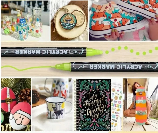 24 dvipusiai akryliniai markeriai akmenims, dažai flomasteriuose