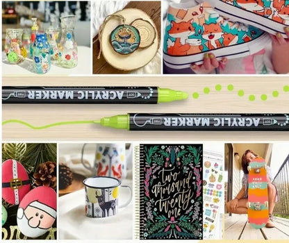 24 dvipusiai akryliniai markeriai akmenims, dažai flomasteriuose