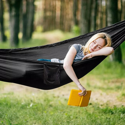 Sodo hamakas dvivietis turistinis su tinkleliu nuo vabzdžių, 300KG talpa, komplektas