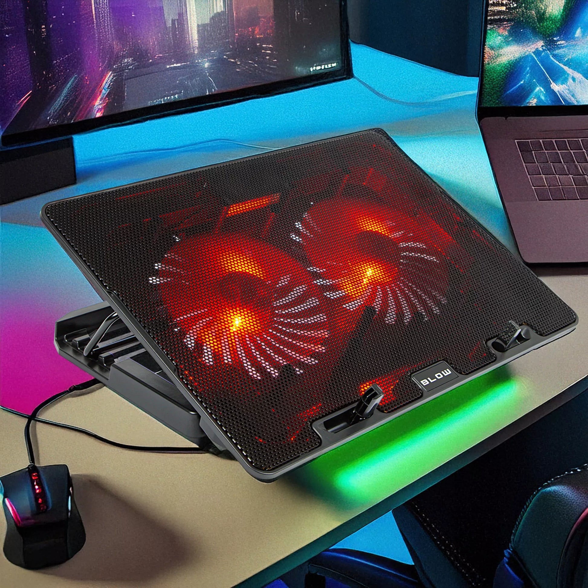 Nešiojamojo kompiuterio aušinimo stovas 12-17 colių, USB, LED, raudonas, 2 ventiliatoriai