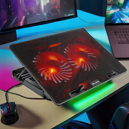 Nešiojamojo kompiuterio aušinimo stovas 12-17 colių, USB, LED, raudonas, 2 ventiliatoriai
