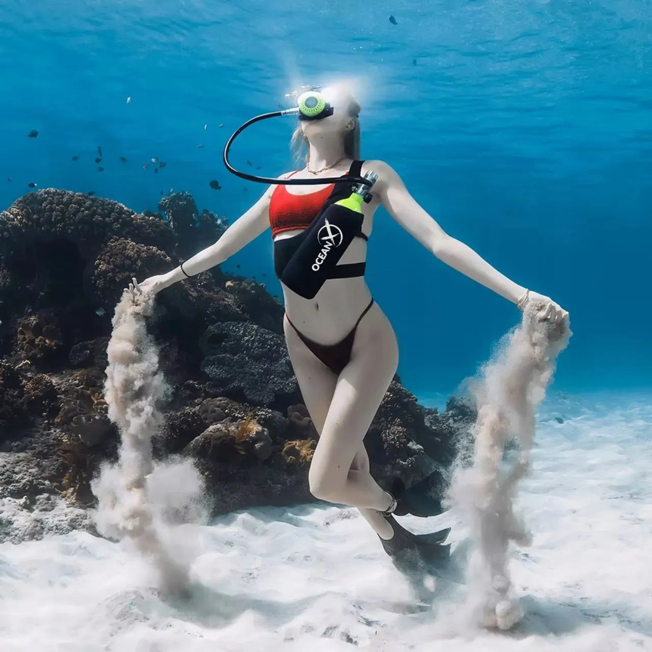 2L nardymo balionų rinkinys su kuprine, vožtuvu ir kandikliu suaugusiesiems OceanX