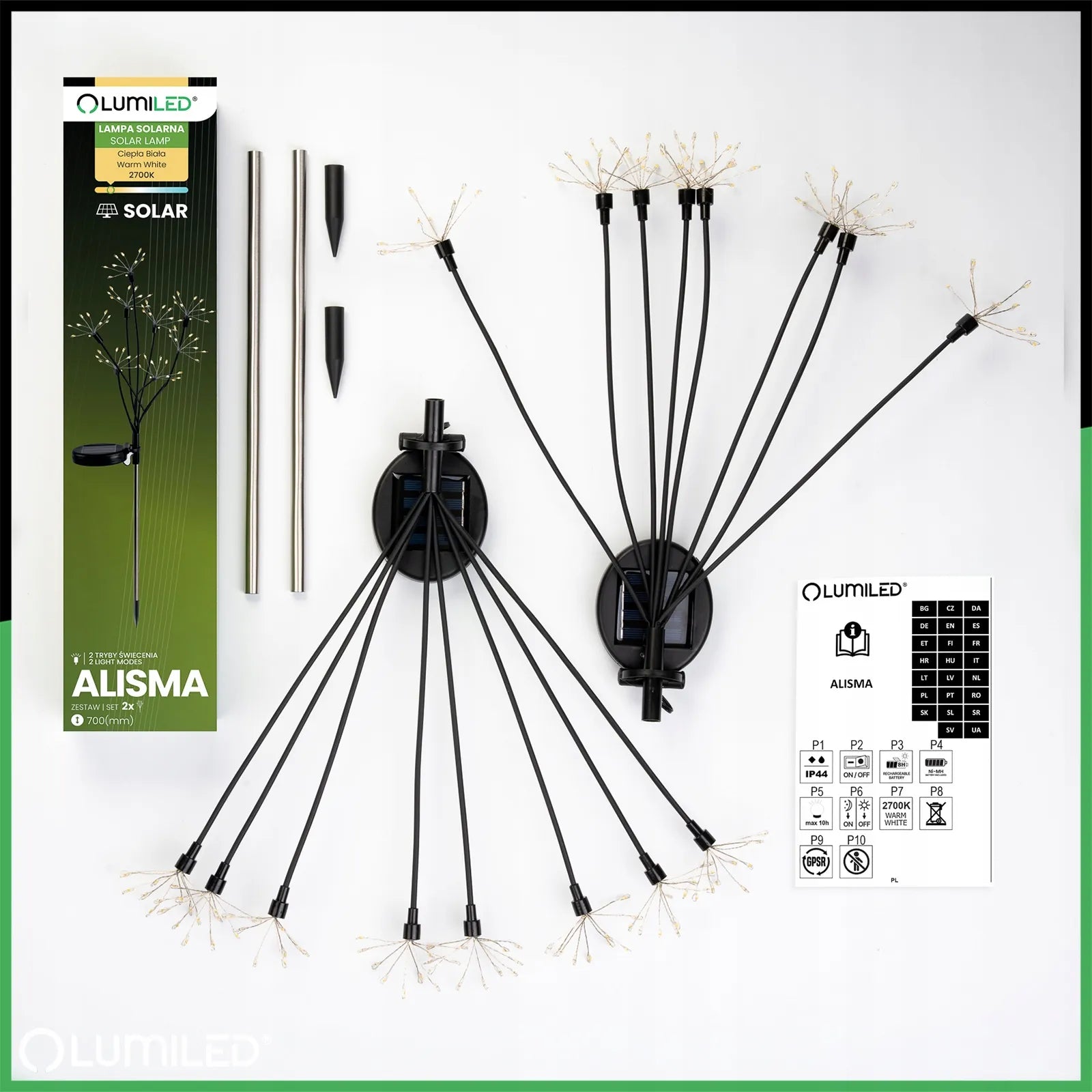 2x Lumiled LED saulės sodo šviestuvai į žemę, lauko apšvietimas terasai