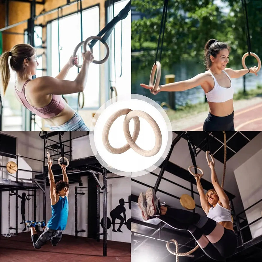 2x profesionalūs mediniai gimnastikos žiedai, gimnastikos žiedai