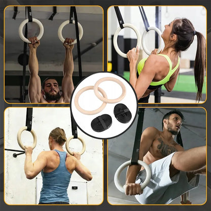 2x profesionalūs mediniai gimnastikos žiedai, žiedų rinkinys