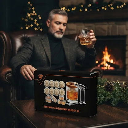 2x Rinkinys viskiui rūkyti „Whisky smoker XL“, dovana vyrui, 19v1