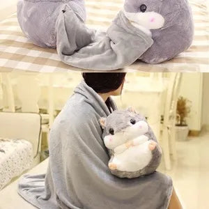 3-in-1 Hamsterio Formos Pagalvė su Pledu 180 cm Pliušinis Žaislas