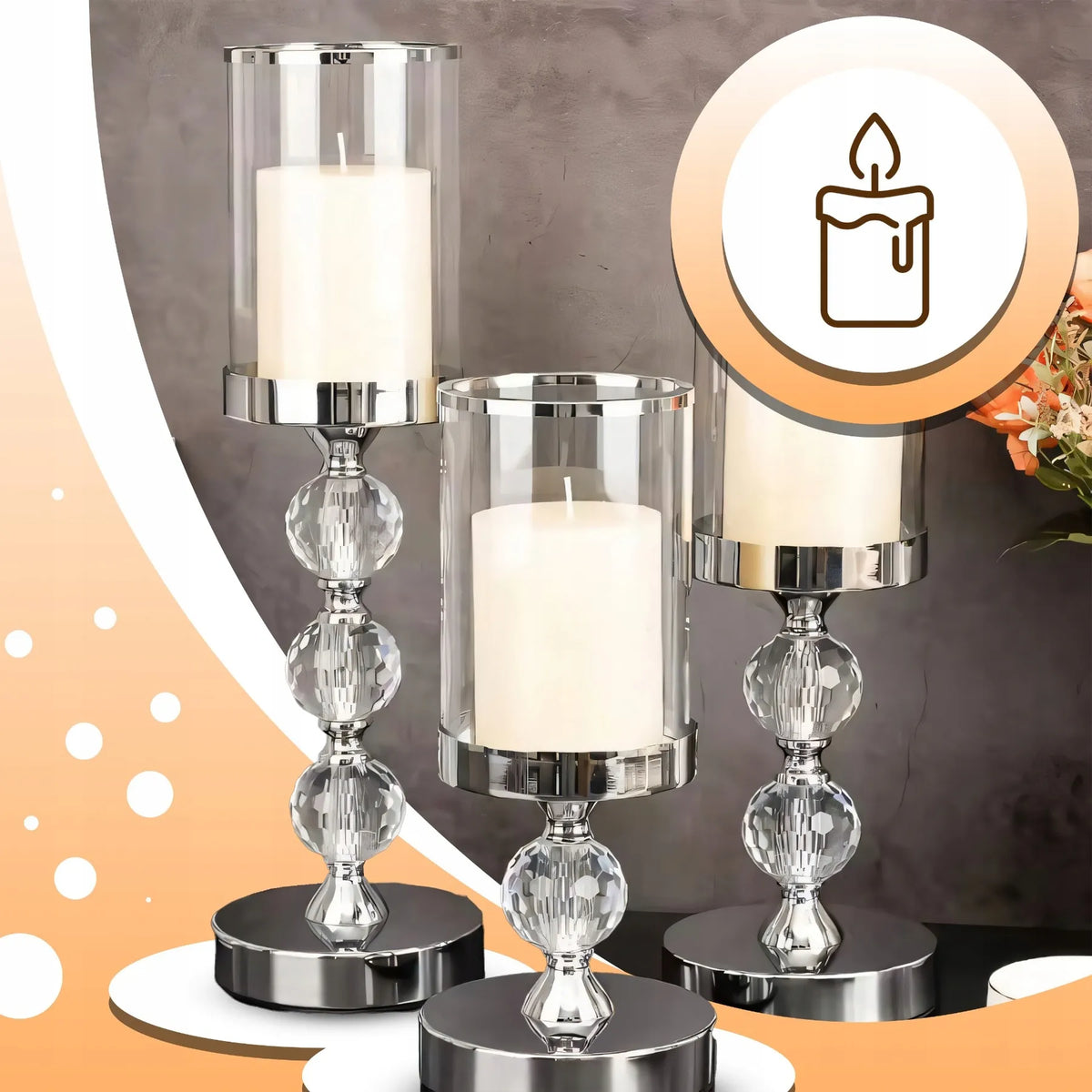 3 stiklinės dekoratyvinės taurės formos glamour stiliaus žvakidės