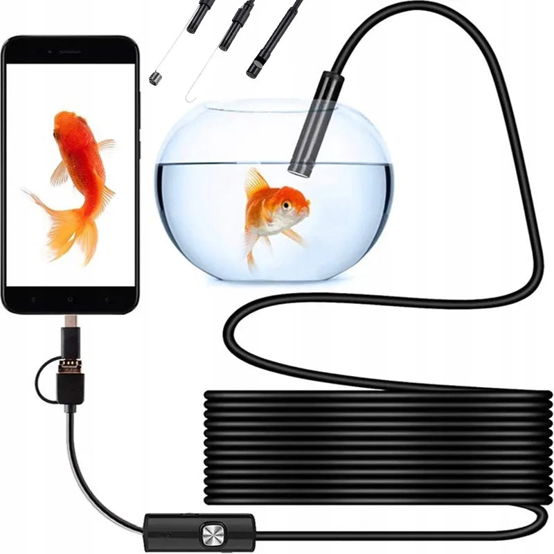 3 viename HD endoskopinė inspekcinė kamera „Android“ telefonui, USB-C, IP67, 1 m, LED