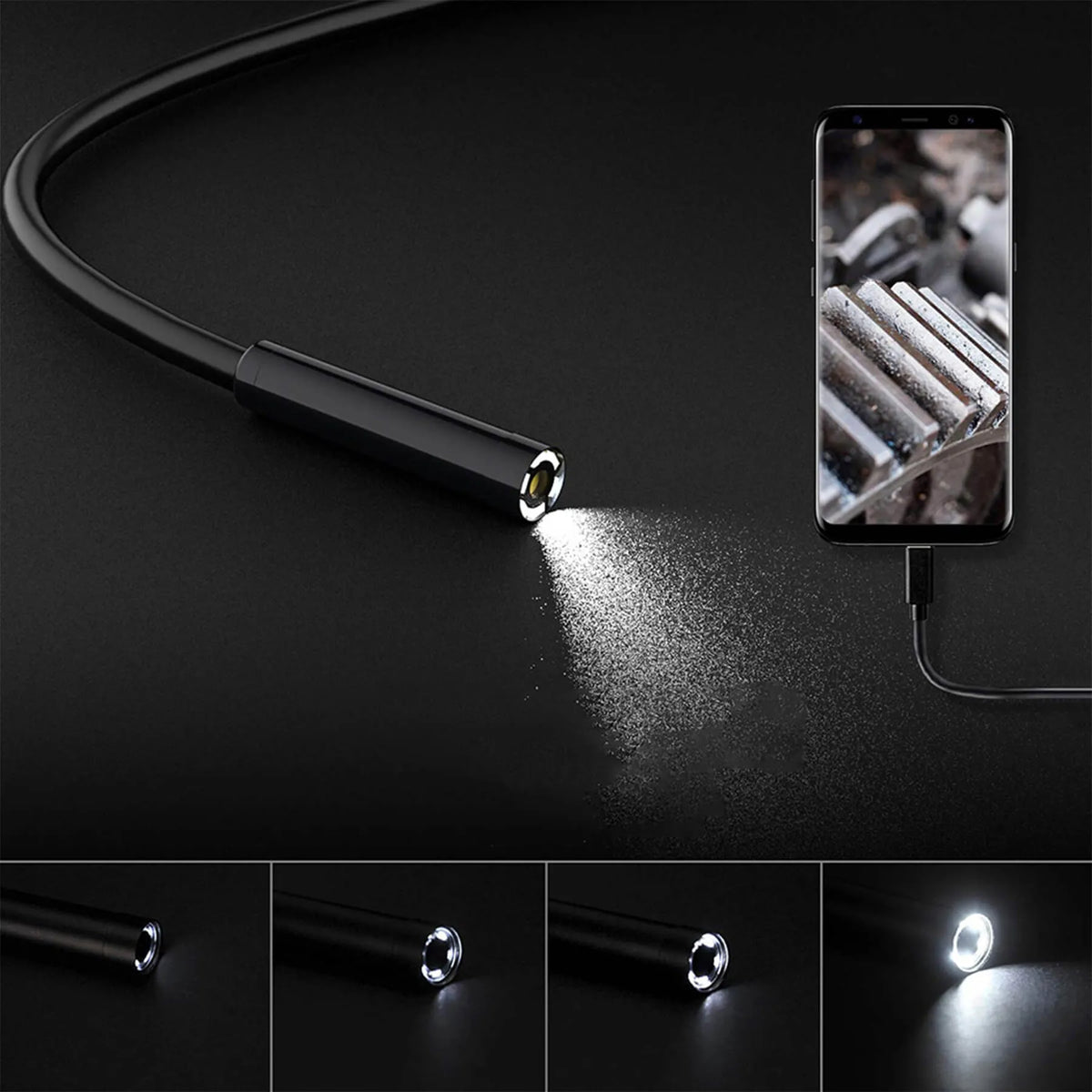3 viename HD endoskopinė inspekcinė kamera „Android“ telefonui, USB-C, IP67, 1 m, LED