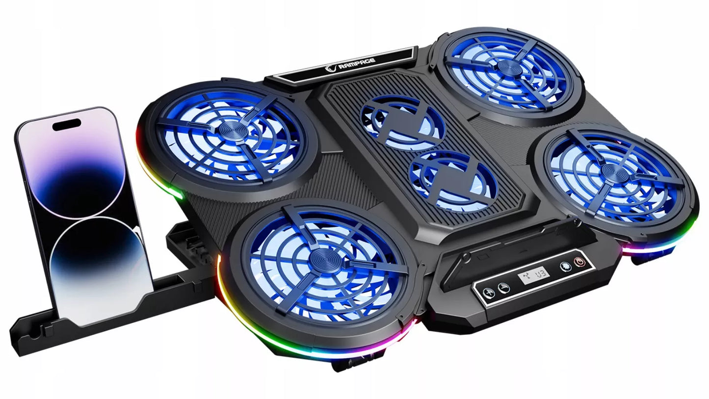 Žaidimų aušinimo stovas Rampage PROTE R6 – 10–17", RGB, reguliuojamas