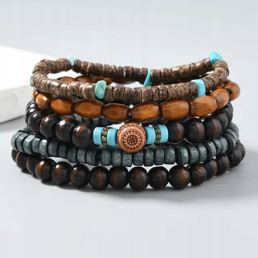 Vikingų apyrankė surfer rock cool boho, 5 vnt. rinkinys, dovanų idėja