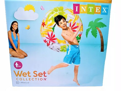 Pripučiama gelbėjimo plūdurė INTEX su rankenomis baseinui ir ežerui, ROŽINIS FLAMINAS 97CM