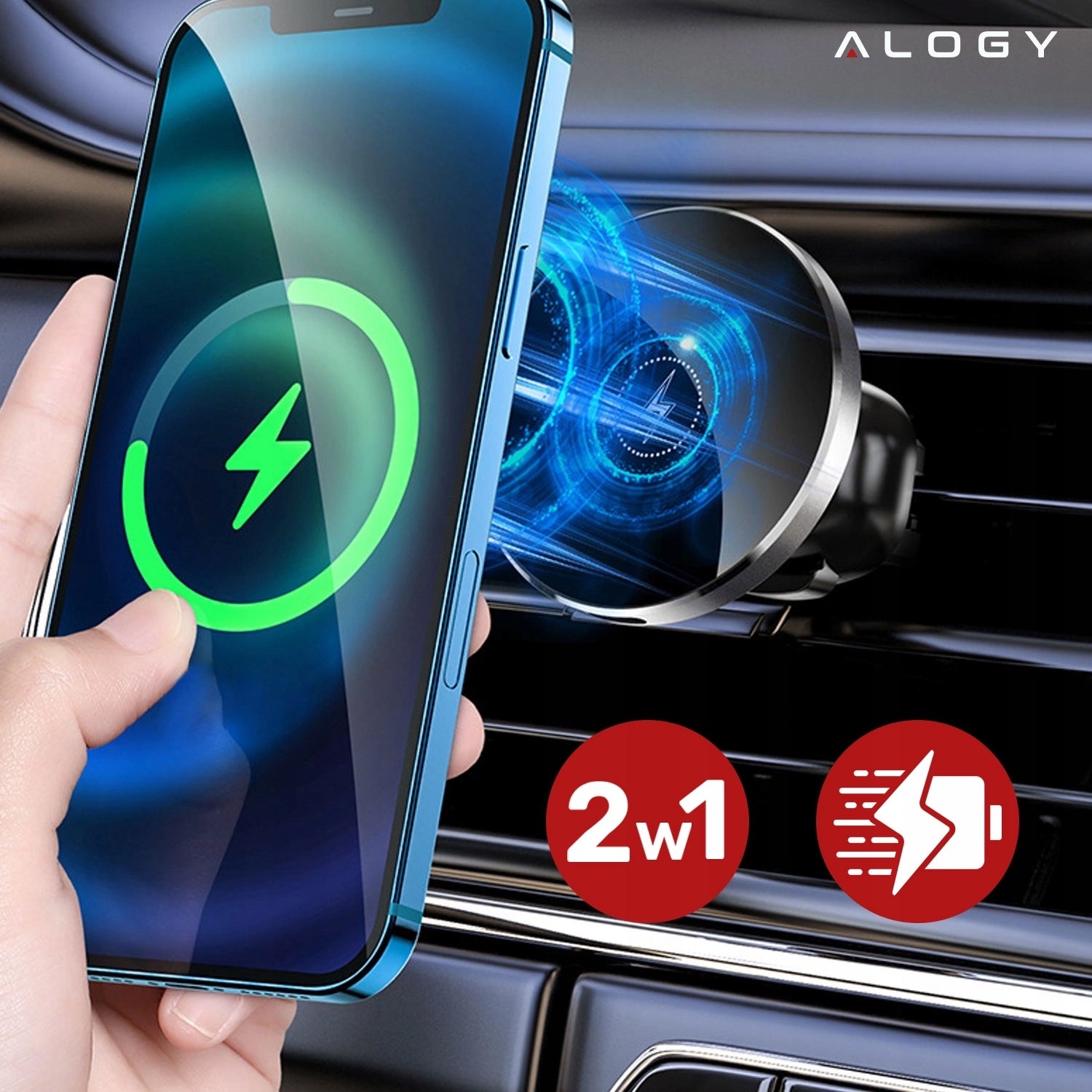 Automobilinis laikiklis MAG SAFE, belaidis įkroviklis 15W, skirtas iPhone 14, 15, 16, 17