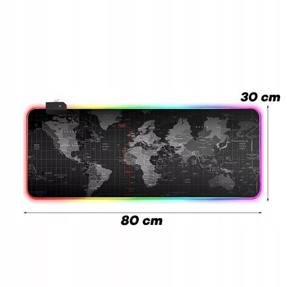 Apšviesta RGB žaidimų pelės kilimėlis LED 80x30 cm XXL Pasaulio žemėlapis