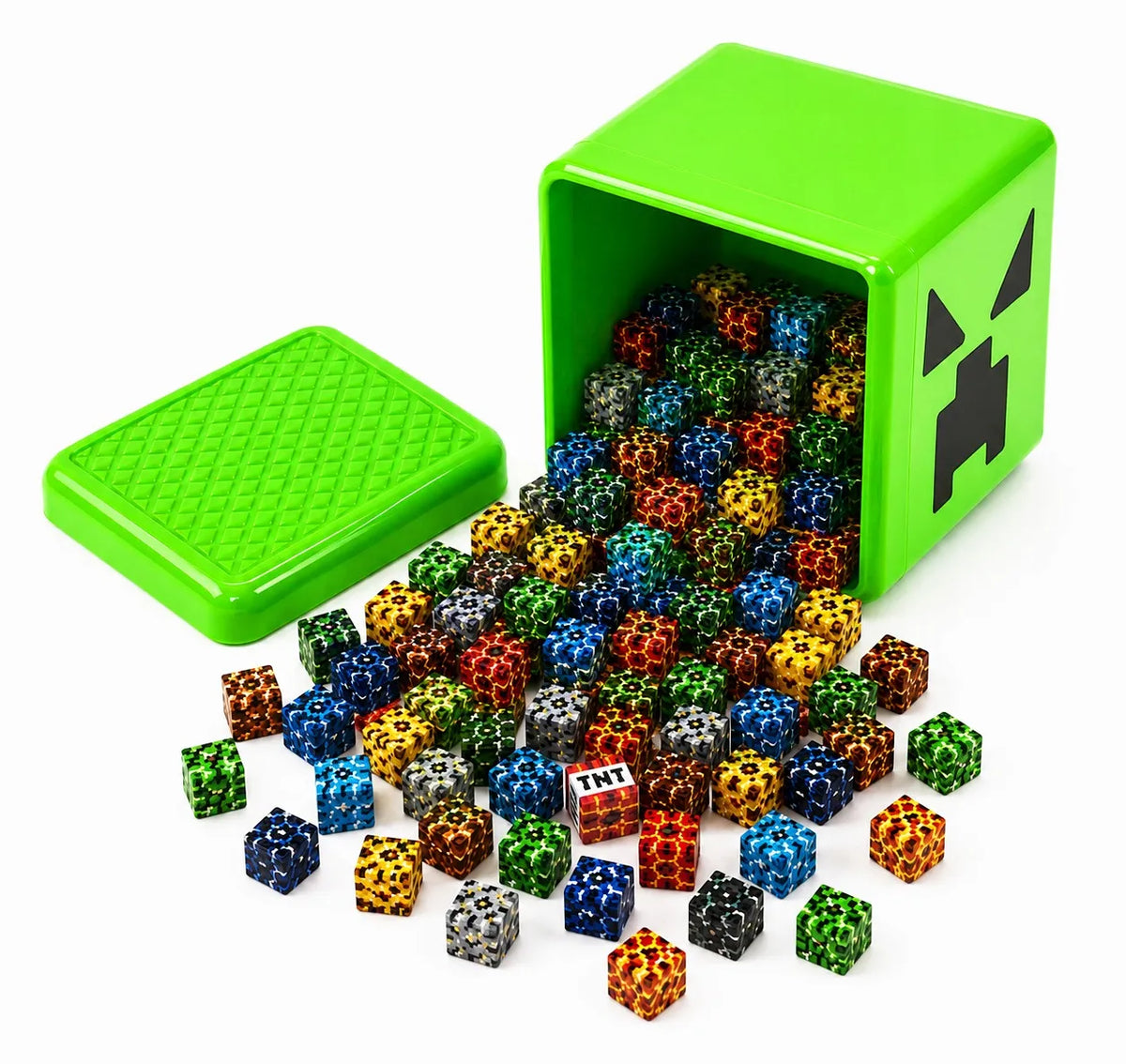3D magnetinės kaladėlės, didelis rinkinys, 180 elementų, 2 figūrėlės ir dėžutė