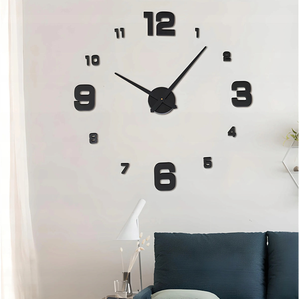3D modernus sieninis laikrodis, klijuojamas prie sienos, juodas, XXL, 130 cm, DIY