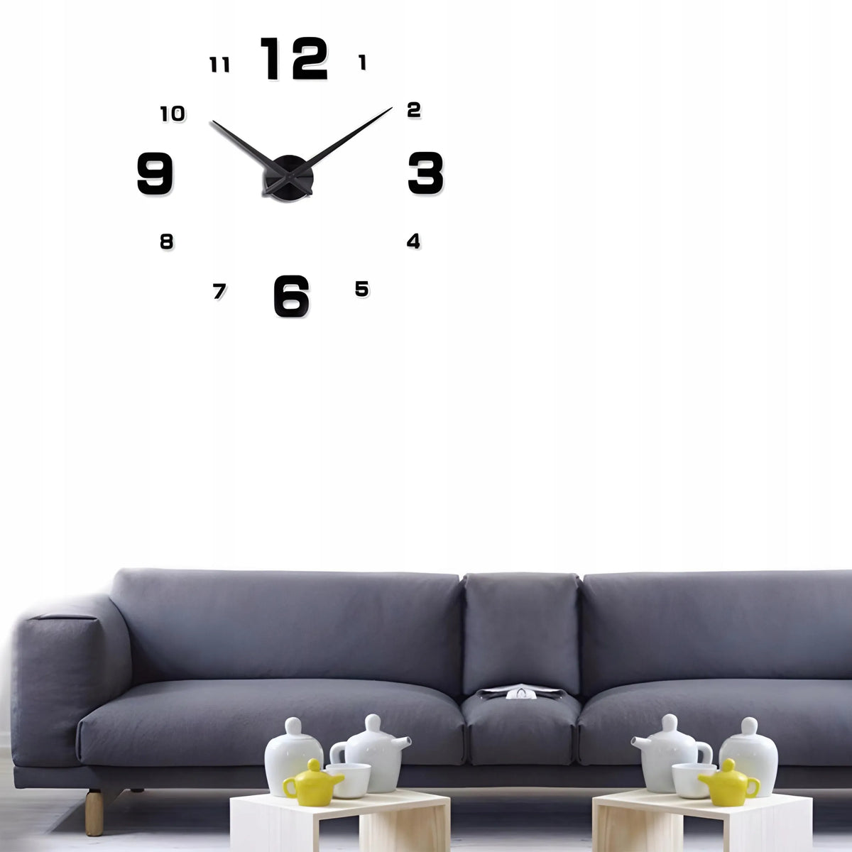 3D modernus sieninis laikrodis, klijuojamas prie sienos, juodas, XXL, 130 cm, DIY