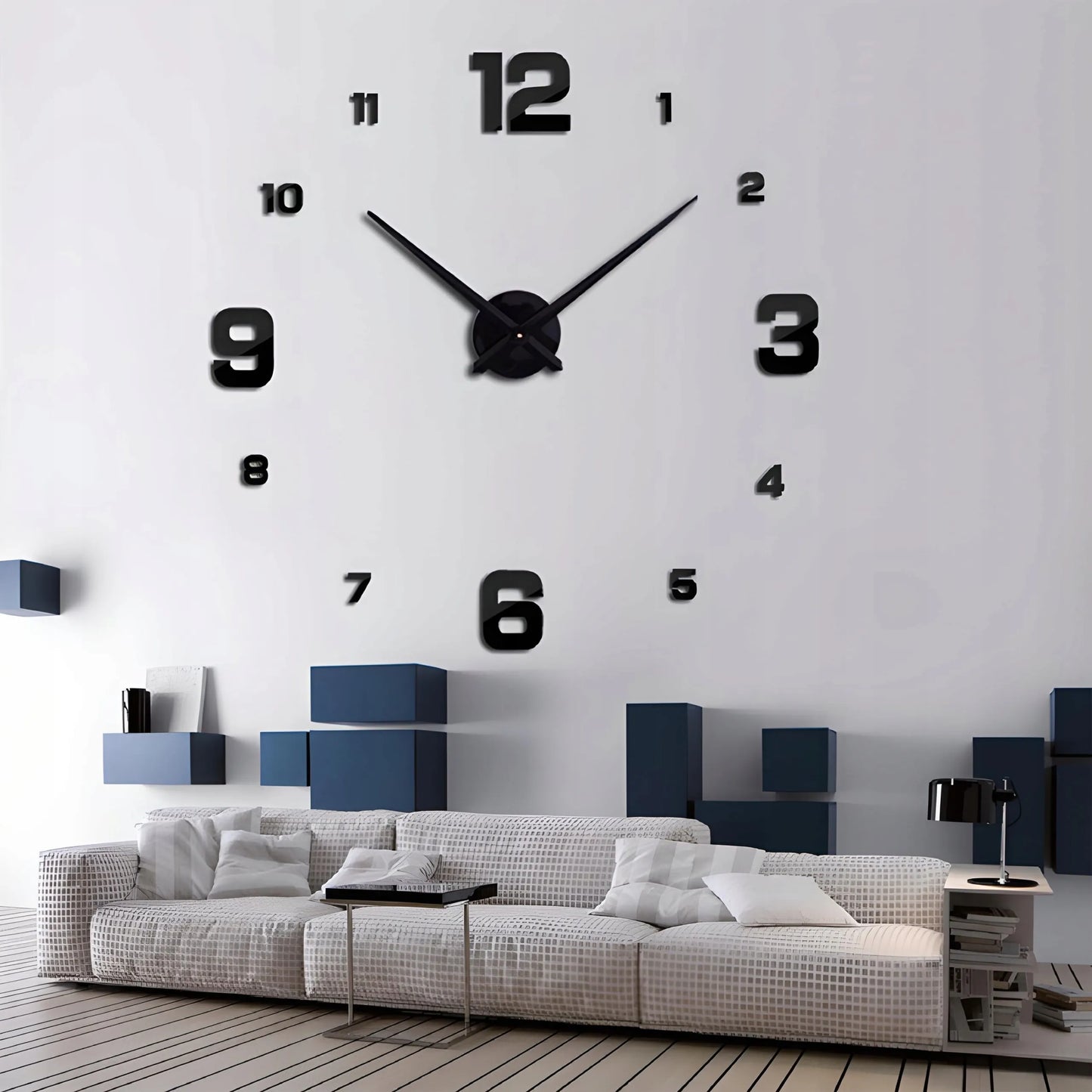 3D modernus sieninis laikrodis, klijuojamas prie sienos, juodas, XXL, 130 cm, DIY