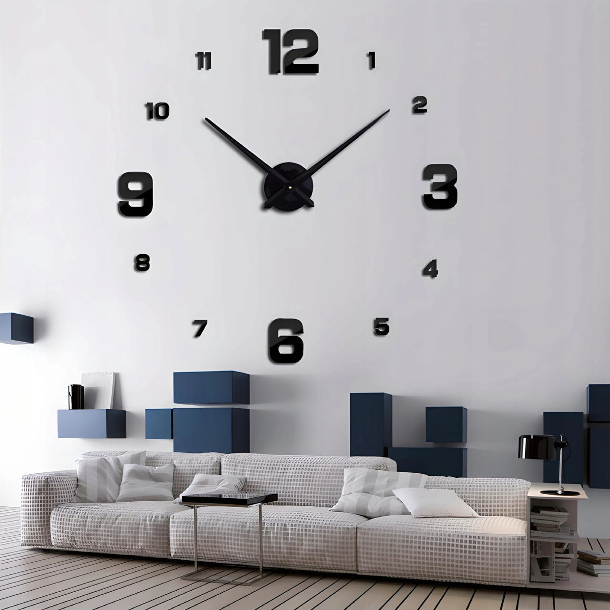 3D modernus sieninis laikrodis, klijuojamas prie sienos, juodas, XXL, 130 cm, DIY