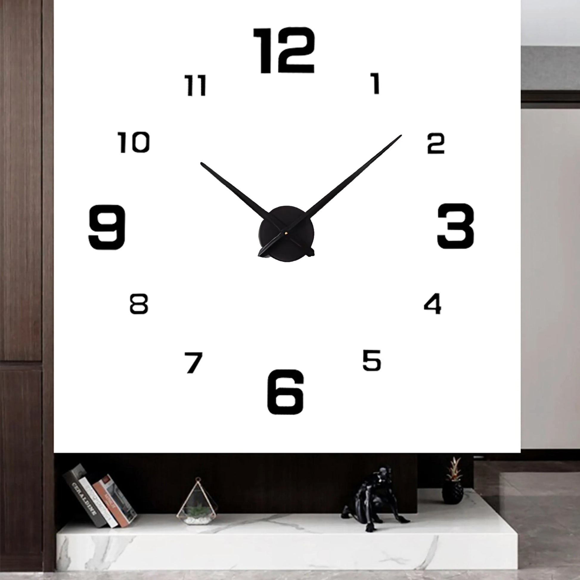 3D modernus sieninis laikrodis, klijuojamas prie sienos, juodas, XXL, 130 cm, DIY