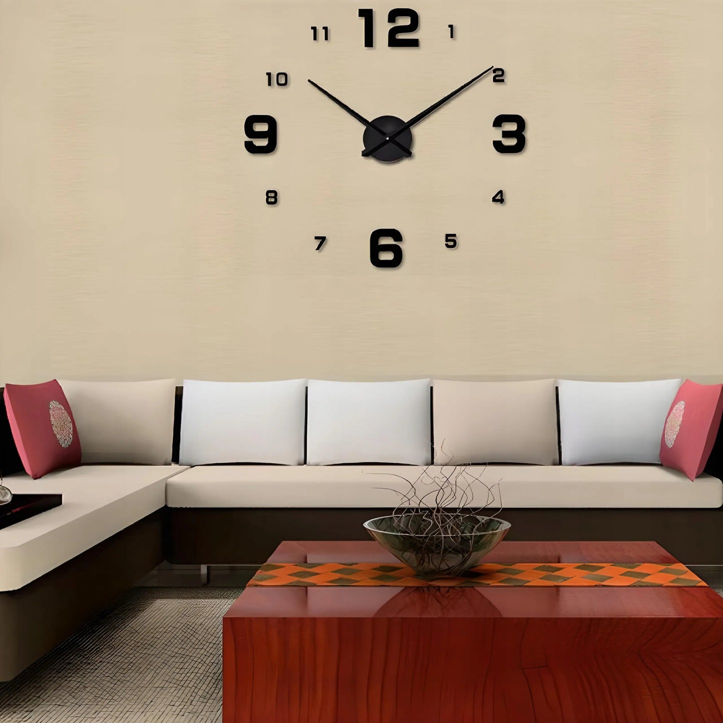 3D modernus sieninis laikrodis, klijuojamas prie sienos, juodas, XXL, 130 cm, DIY