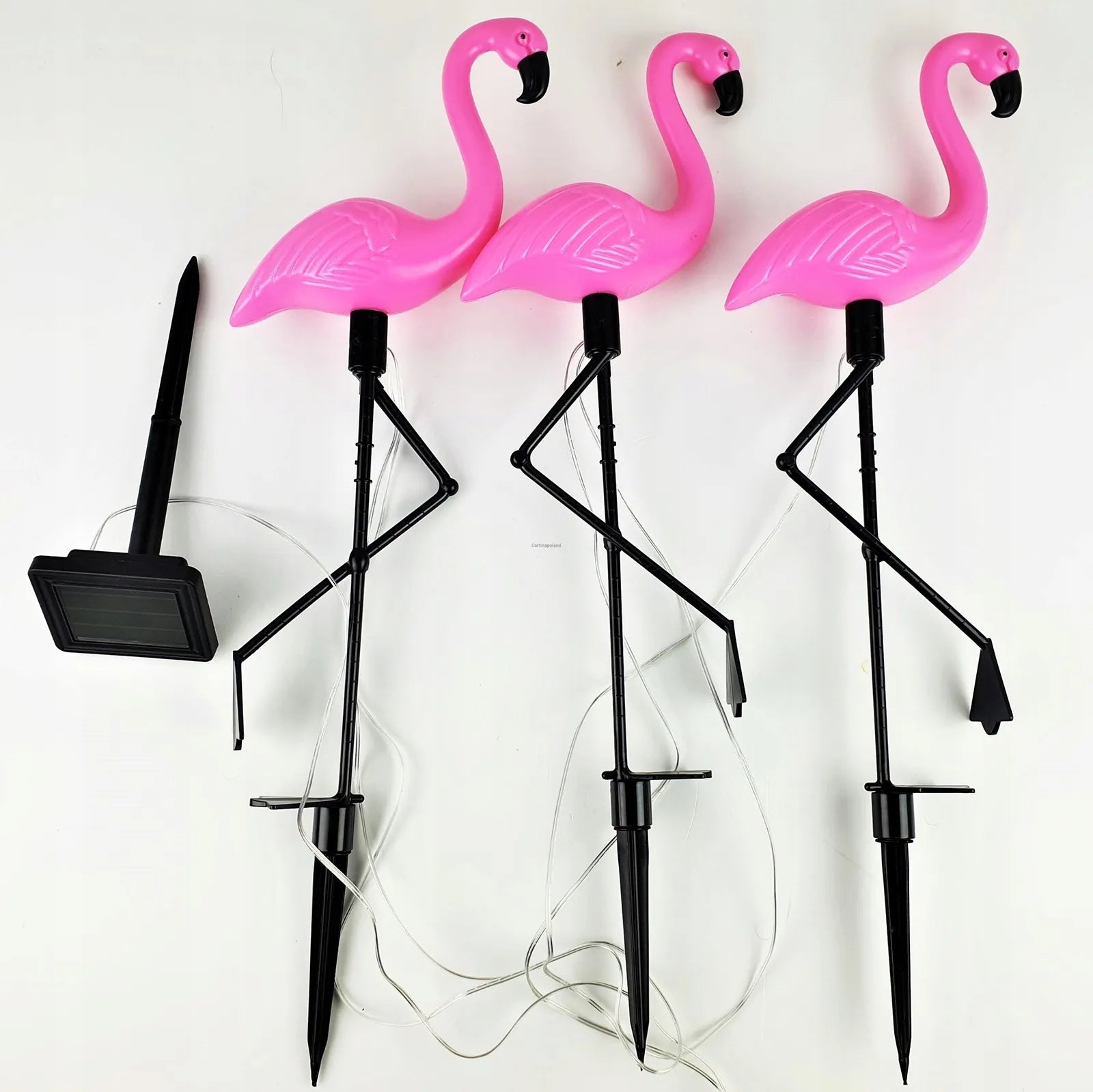 3x dekoracinis LED flamingų sodo šviestuvas, 54 cm