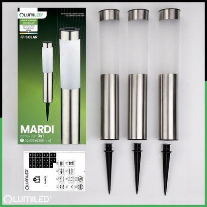 3x LED saulės sodo šviestuvai į žemę įsmeigiami dekoratyviniai sodo stulpeliai