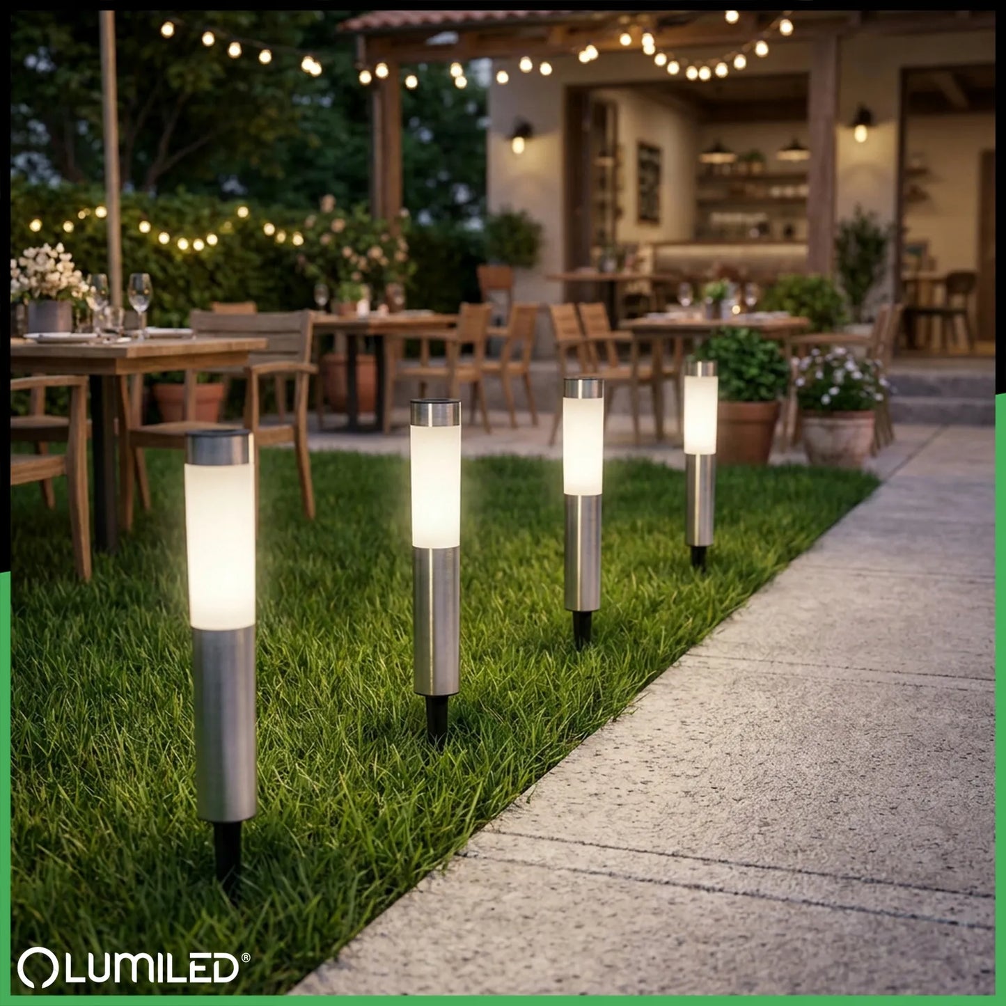 3x LED saulės sodo šviestuvai į žemę įsmeigiami dekoratyviniai sodo stulpeliai