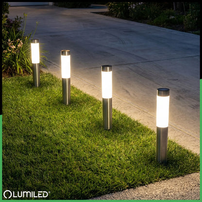 3x LED saulės sodo šviestuvai į žemę įsmeigiami dekoratyviniai sodo stulpeliai