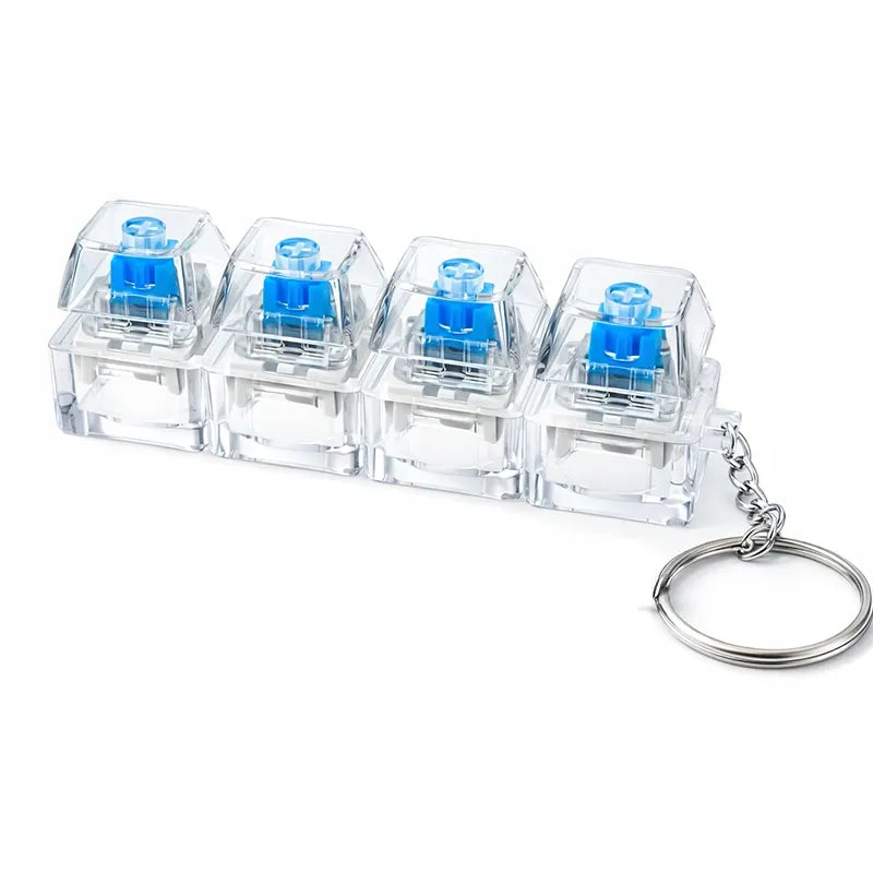 4 klavišų „clicker“ tipo antistresinis žaislas, klaviatūros imitacija, raktų pakabukas