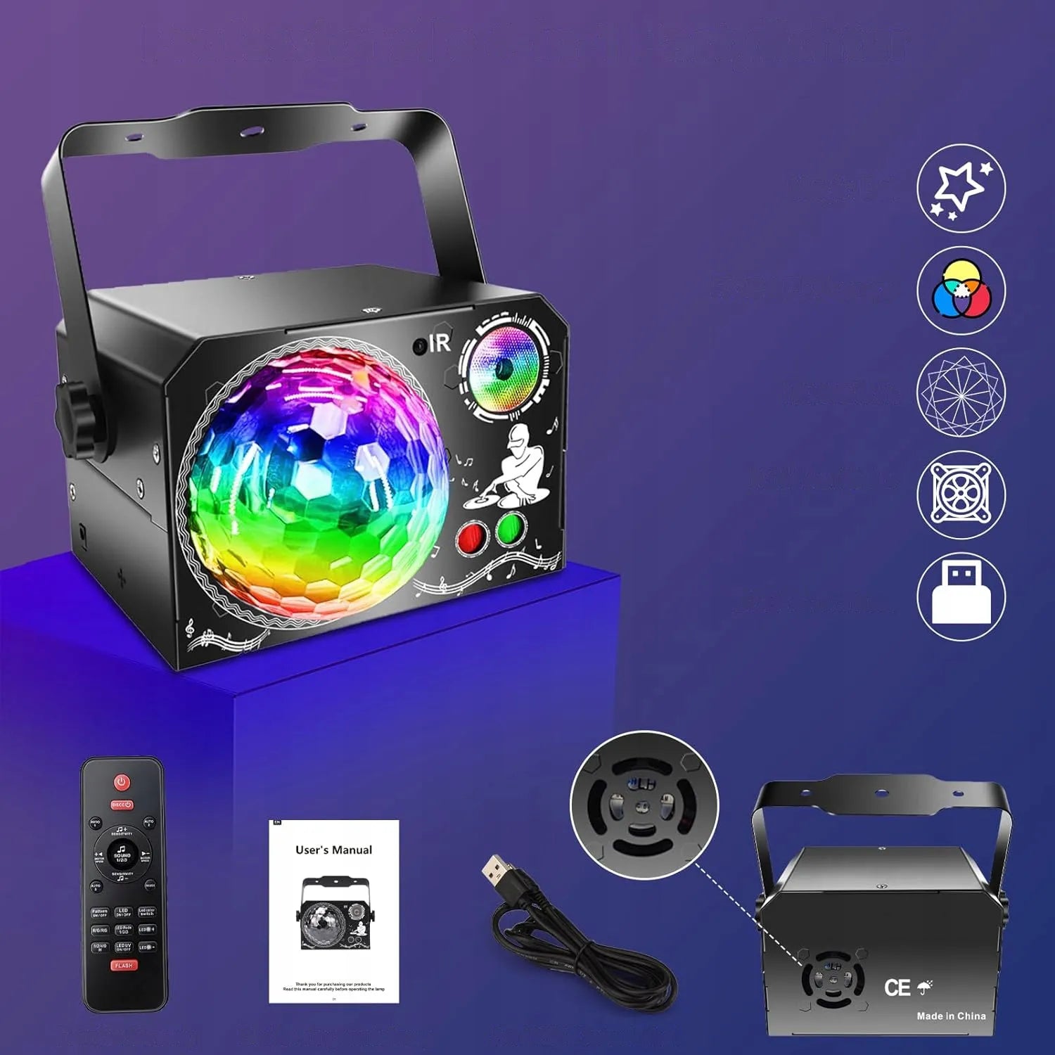 4 viename LED diskotekos lazerinis šviestuvas su nuotolinio valdymo pultu modelis TYUHG