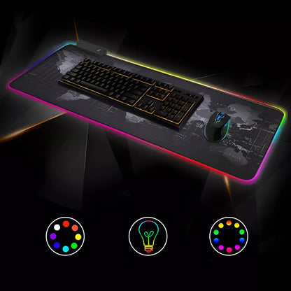 Apšviesta RGB žaidimų pelės kilimėlis LED 80x30 cm XXL Pasaulio žemėlapis