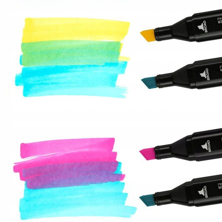 ALKOHOLINIAI ŽYMĖTUVAI 80 VNT., Dvipusiai „Pro“ flomasteriai, rinkinys su krepšiu