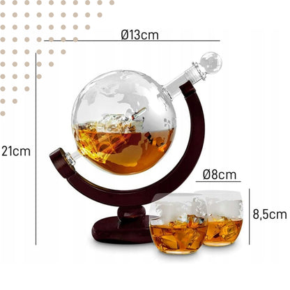 Viskių grafinas "Globus", stiklinės, akmenukai, stilinga dovana tėčiui, RINKINYS
