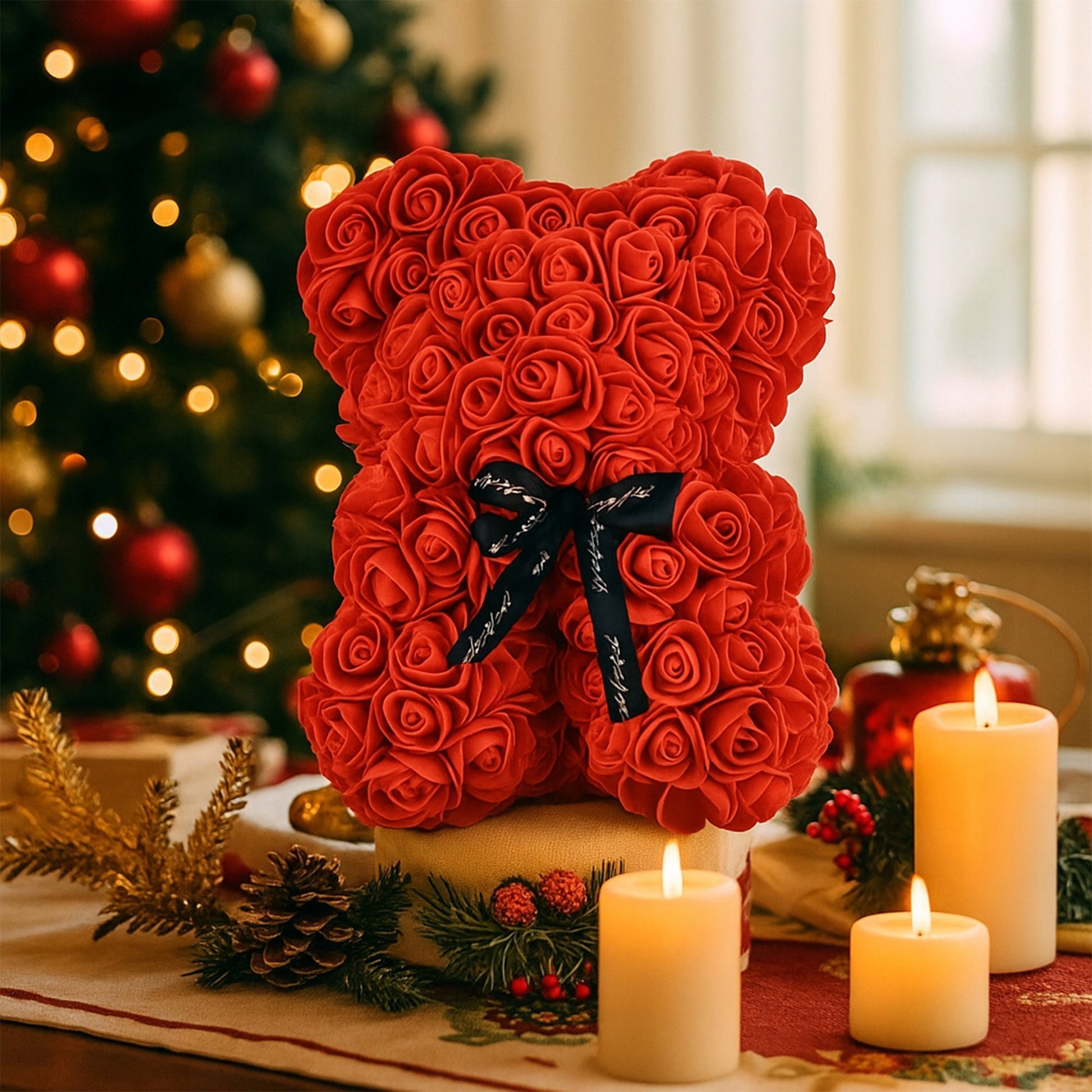 ROŽINIŲ ŽIEDLAPLIŲ MEŠKUTIS DOVANA GIMTADIENIO, KALĖDŲ, MOTULĖS DIENOS, VALENTINO DIENOS DOVANA MYLIMAJAI