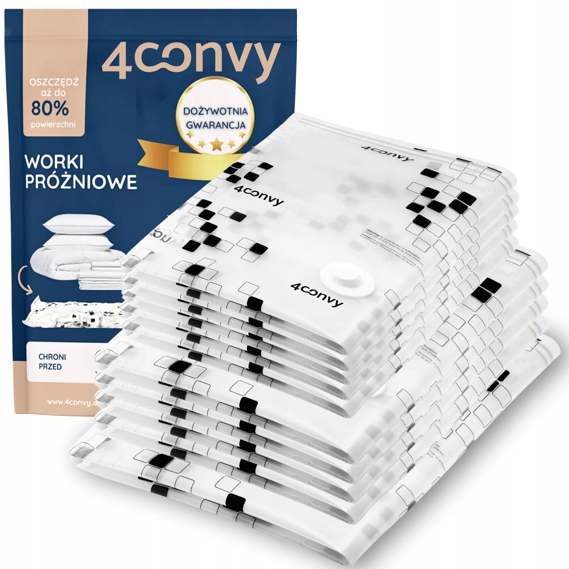 4CONVY vakuuminiai maišai drabužiams, patalynei, 10 vnt. BASIC rinkinys