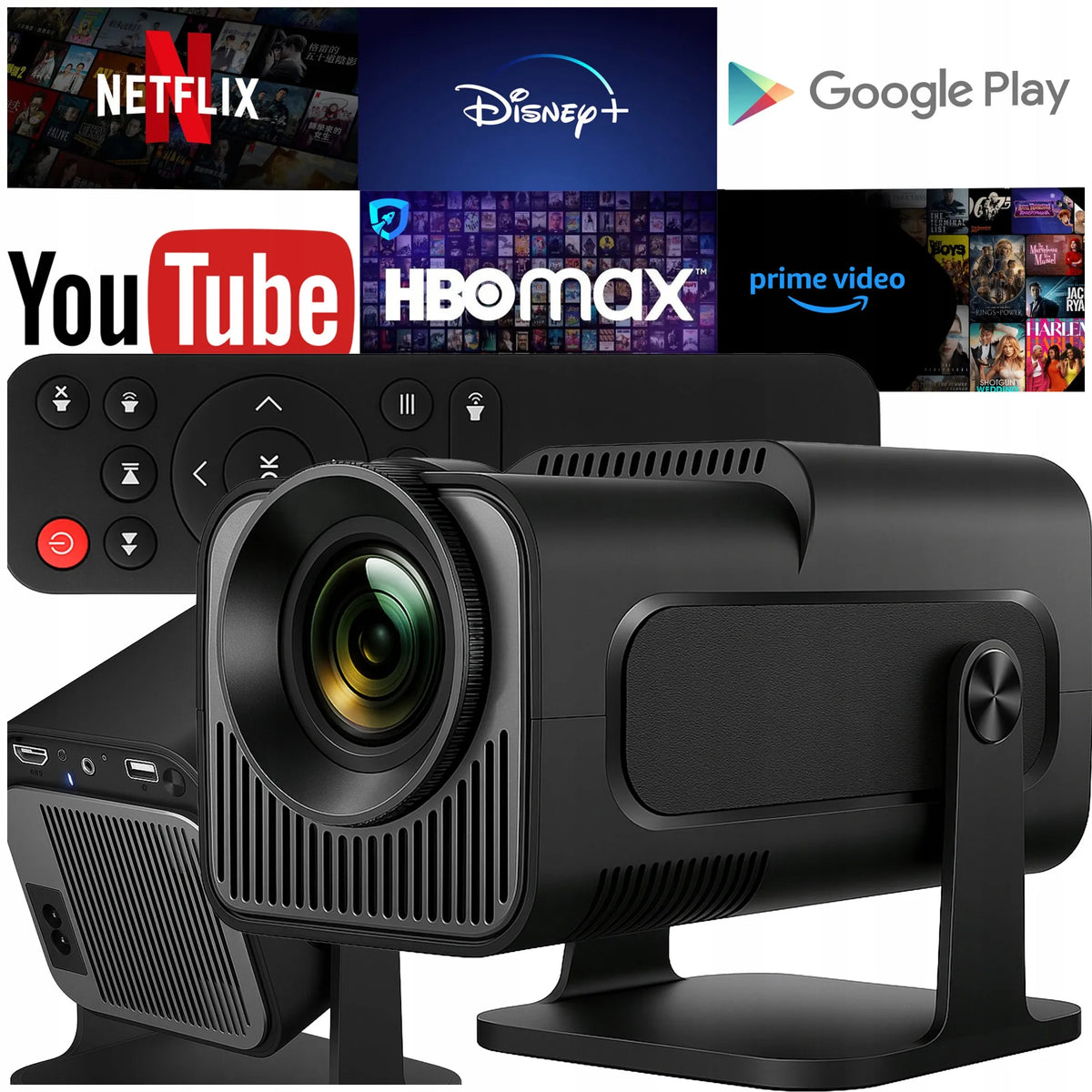 4K Android LED WiFi mini nešiojamasis Full HD projektorius HY320 su USB ir Jack jungtimi