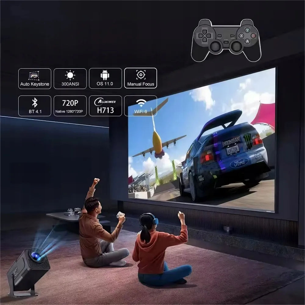 4K LED projektorius su „Android“, „Game Stick Pro“ ir 2 pulteliais